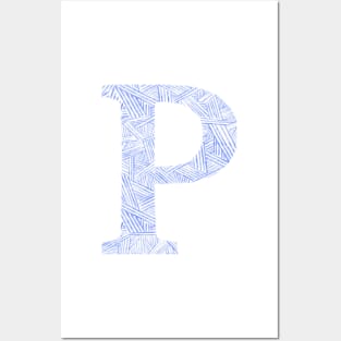 The Letter P Blue Watercolor Stripes Posters and Art